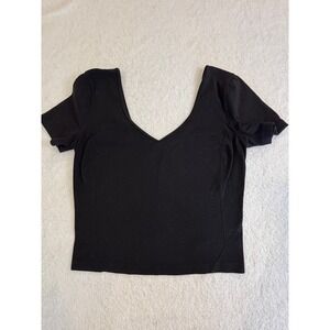 Lululemon Align T-Shirt Black Nulu V-Neck Short Sleeve Crop Top Yoga Slim Fit